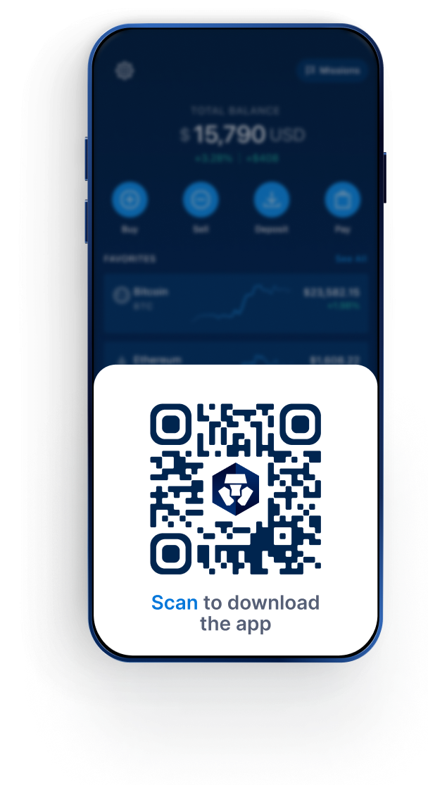 Phone screen with QR code to download Crypto.com app